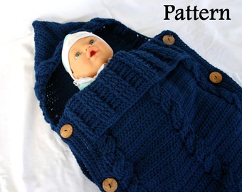 Baby sleeper PDF crochet PATTERN infant hooded cocoon instructions newborn sleep sack blanket buttoned cables nursery bedding warm