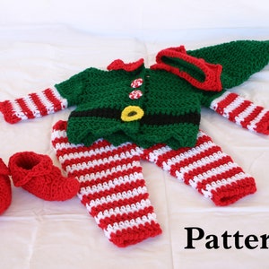 Baby elf costume PDF crochet PATTERN 0-24 month size infant toddler Christmas hat pants shoes booties jacket photography prop winter holiday