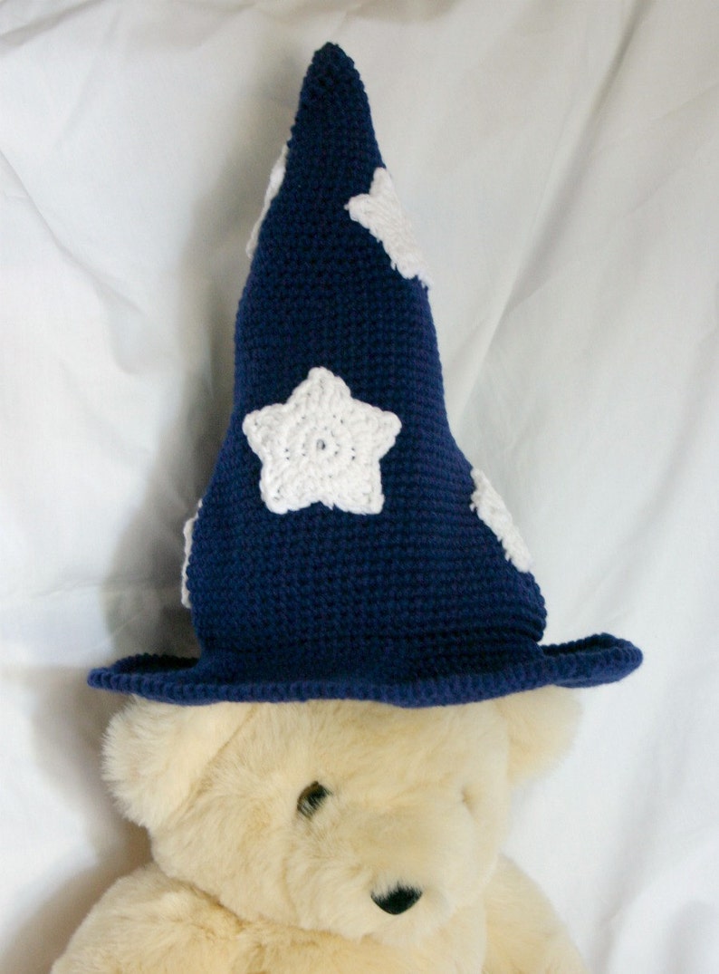 Adult Wizard Hat Crochet PDF PATTERN White Stars Brim Sorcerer Etsy