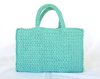 Crochet book tote turquoise bag handles blue green star stitch carrying case cotton pouch rectangle cover small pretty library purse