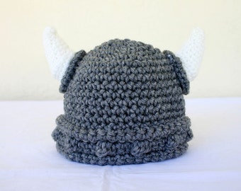 Viking baby hat 0-3 month gray white beanie boy girl photography prop cap horns braided Norse costume accessory infant grey soft helmet