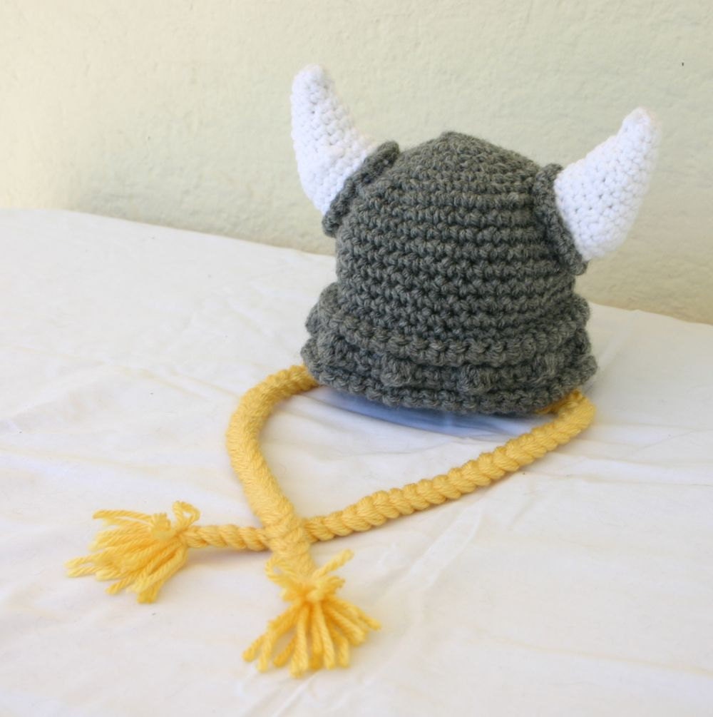 Viking Baby Hat PDF Crochet PATTERN 06 Month Gray White Etsy