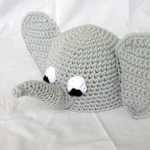 Crocheted baby elephant beanie hat 0-3, 3-6 month newborn shower gift infant head covering warm winter costume african zoo animal pachyderm