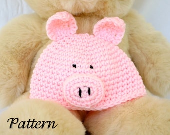 Baby and toddler pig hat PDF crochet PATTERN 6-36 months farm animal beanie infant photography prop costume accessory animal head covering