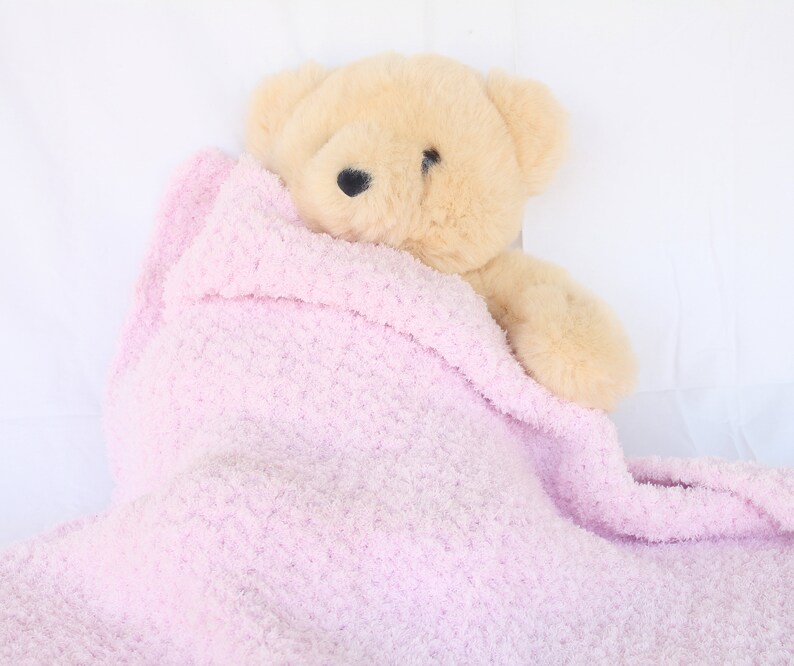Crochet baby blanket pink pastel soft afghan infant crib bedding fluffy newborn shower gift photography prop bulky washable image 1
