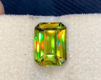 Certified 3.05 Carat Emerald Cut Green Sphene Gemstone Natural Titanite from Madagascar