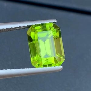 Apple Green with Olive Touch Natural Peridot Gemstone Emerald Cut For Jewellery , 3.40 Carat from Pakistan