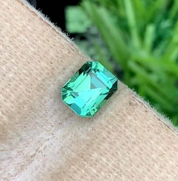 Emerald Cut Bluish Green Tourmaline Gemstone, 1.00 Carat