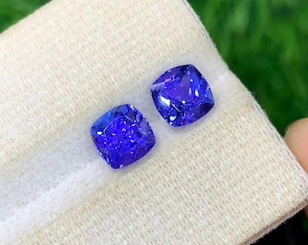 2.20 Carat AAA Tanzanite Pair: 6mm Cushion Cut Royal Purple Blue