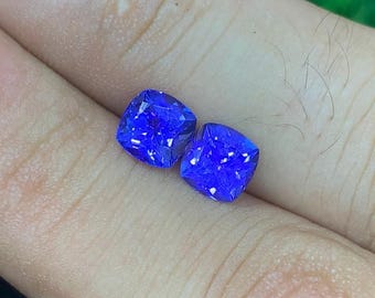 2.40 Carat Tanzanite Pair: 6mm Cushion Cut Royal Purple Blue