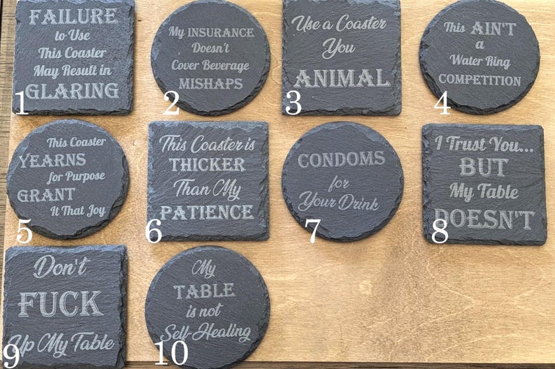 Slate Coaster Rude Engraved Slate Coaster Set, Rustic Bar Decor, Funny Joke Drink Coasters ...