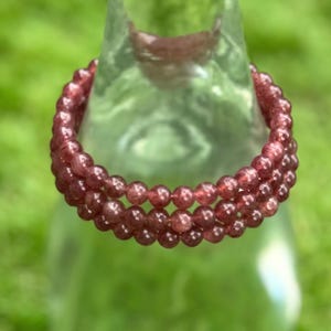 Natural 6mm Strawberry Quartz Bracelet, Genuine Strawberry Quartz Bracelet, Strawberry Quartz Bracelet, Crystal Bracelet, Gift for her