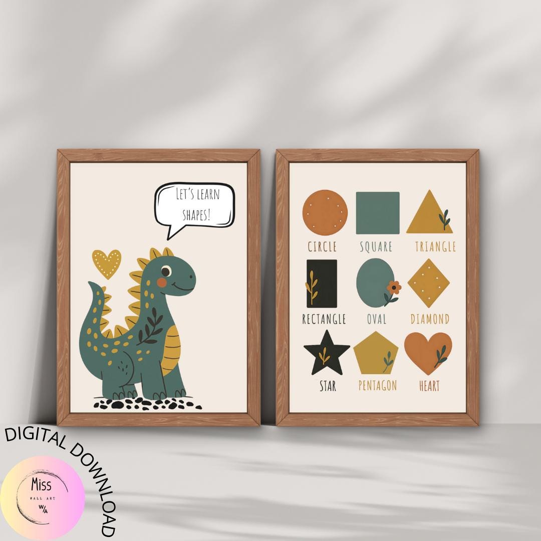 Shapes Poster for Kids – Educational Wall Art Printable With Dinosaur ...