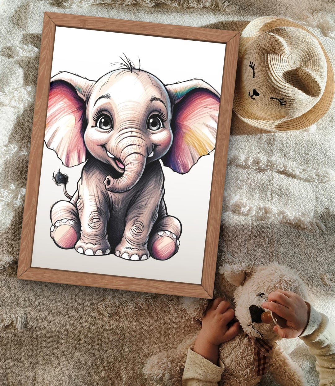 Cute Baby Elephant Art Print - Adorable Elephant Wall Art for Kids ...
