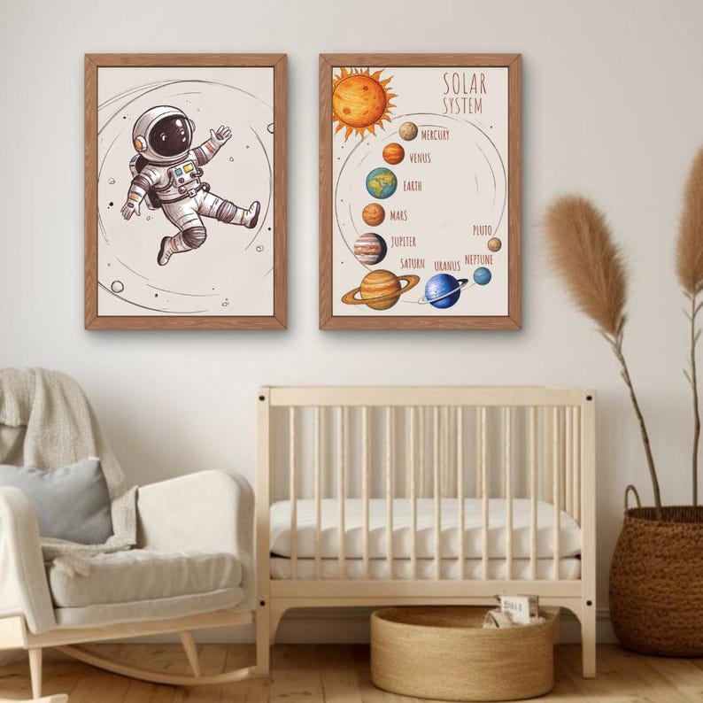 Solar System Print for Kids – Astronaut Wall Art, Space Nursery & Boys ...