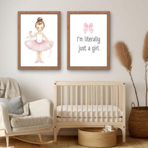 Juego de 2 impresiones de bailarina rosa para pared, decoración para habitación de bebé niña, láminas de ballet para habitación infantil, descarga digital