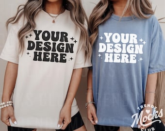 Bachelorette Mockup Comfort Colors C1717 Ivory & Blue Jean Oversized Friends Mockup Group Mockup Couple 2 Person Mockup Teen Wedding Mockup