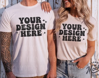 Couples Comfort Colors C1717 White Shirt Mockup Couples Matching T-Shirt Mocks Husband Wife Mockups Boyfriend Girlfriend Mockup White Tees