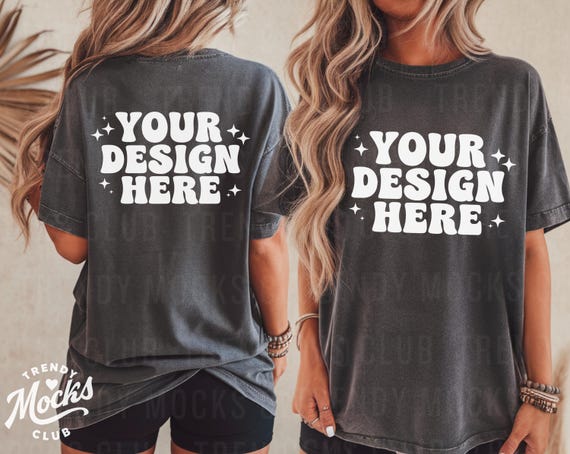 Front and Back Comfort Colors 1717 Mockup Pepper Front and Back Mockup Trendy Oversized Shirt Comfort Colors Pepper Model Mock Western Boho
