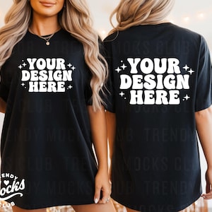 Front and Back Black Shirt Comfort Colors 1717 Mockup Trendy Oversized Shirt Bachelorette Mockup Western Boho Tshirt Dress Front Back View