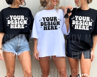 Bachelorette Mockup Comfort Colors C1717 White & Black Western Oversized Friends Mockup Group Mockup 3 Person Mockup Cowgirl Wedding Mockup