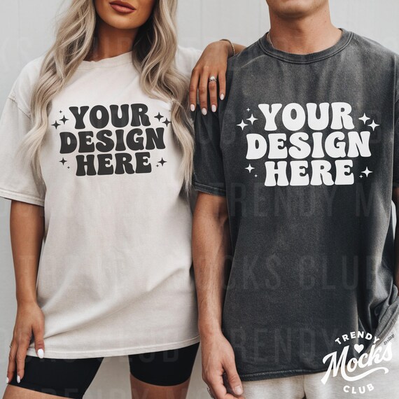 Couples Mockup Comfort Colors C1717 Ivory & Pepper Trendy Oversized Shirt 2 Person Model TShirt Mockup Bride and Groom Tee Mockups Man Woman