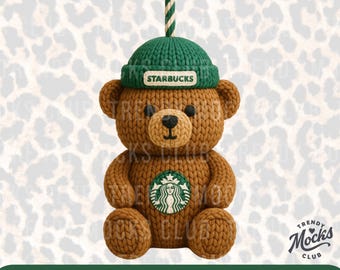 Starbucks Bear Cup Faux Yarn PNG Crochet Teddy Bear Knit Coffee Digital Download Trending