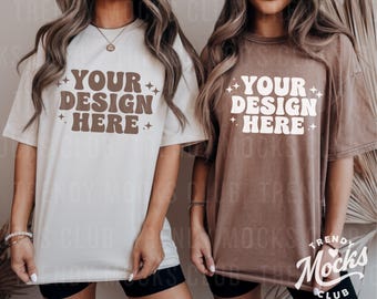 Mockup di Bachelorette Comfort Colors C1717 Bianco e Espresso Mockup di Amici Oversized Mockup di Gruppo Mockup di Coppia 2 Persone Mockup di Matrimonio per Adolescenti
