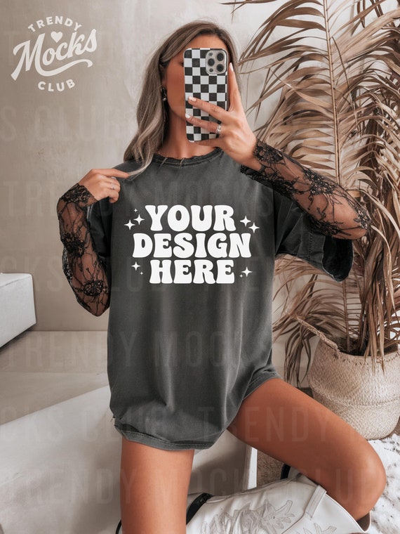 Comfort Colors 1717 Pepper Shirt Oversized Mock Up CC1717 Grunge Mockups Edgy Rocker Model Mock Up Western Boho Aesthetic White Cowgirl Boot