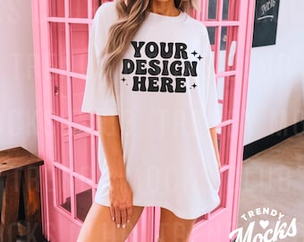 Comfort Colors 1717 White Shirt Western Oversized Mockup Cowgirl Mockups Cute Western Model Mock Up Bridal Boho Aesthetic Country Girl