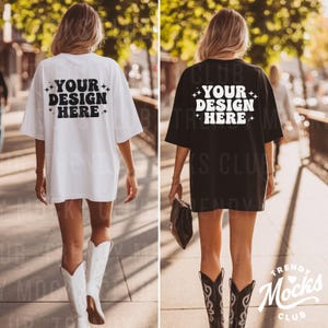 White Black Comfort Colors 1717 Back View Mockup Trendy Oversized Shirt Back Bachelorette Mockup Western Boho Outdoor 2 Person Mock Cowgirl