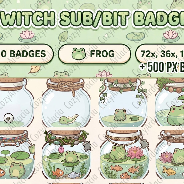 Cute Frog in a Jar Twitch Sub Badges | Evolution Bit Badges | Kawaii Stream Graphics | Discord Role Icons | 10 Pack Digital Download