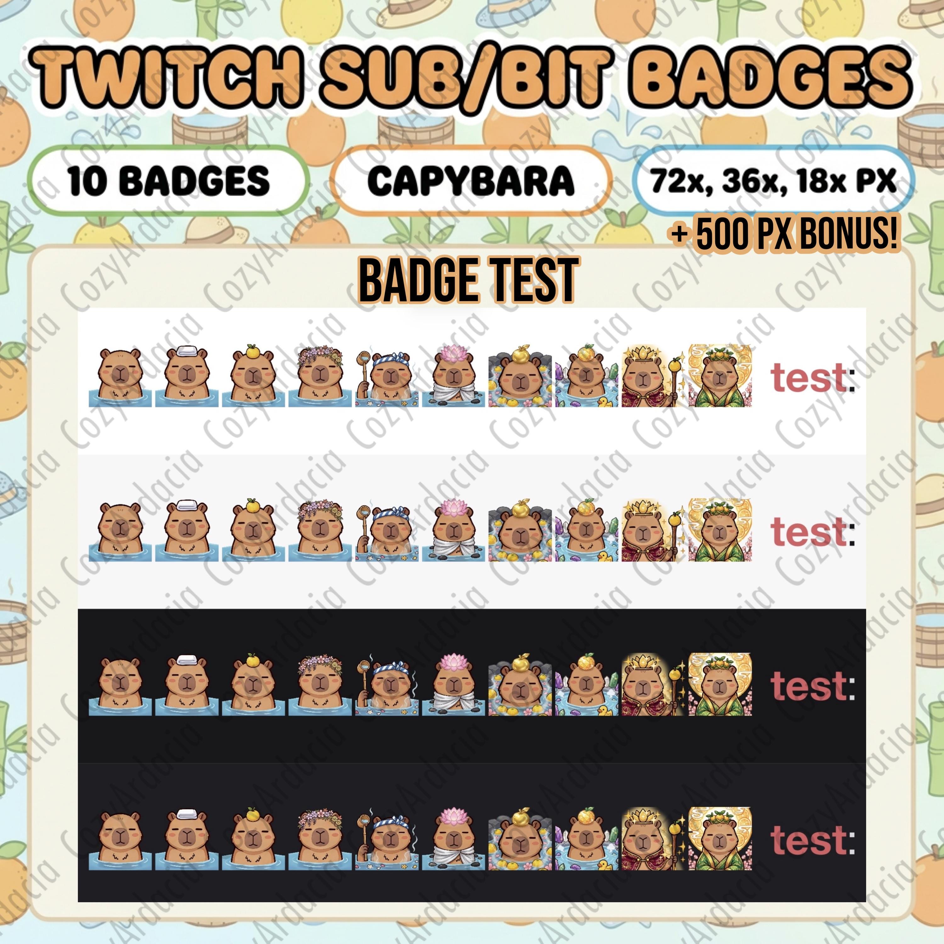 Capybara Twitch Sub Badges | Kawaii Streamer Graphics | Yuzu Spa Emotes ...