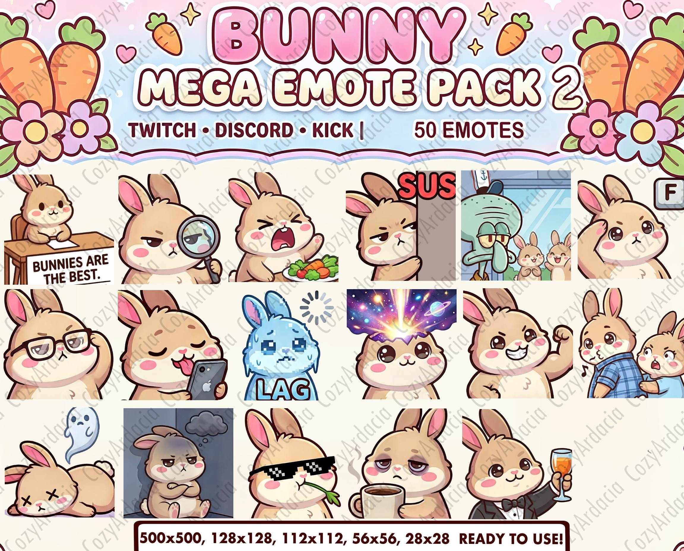 Wicked Rabbit Emotes 50 Bunny Mega Emote Pack 2 | Cute Chibi Rabbit Emotes for Twitch ...