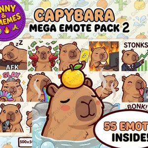 Pack de 55 emoticones de capibara para Twitch (parte 2) / Emojis de animales acogedores para Discord / Emoticones de VTuber Streamer / Capibara chibi adorable