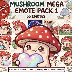 Pacote de Emotes de Cogumelo | Essenciais para Streamers Kawaii na Twitch e Discord (55 Emotes)