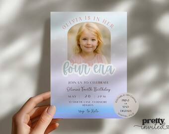 Four Era Birthday Invitation | Swiftie 4th Birthday (Editable Canva Template)