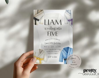 Martial Arts Birthday Invitation Kids Jiu Jitsu Invite Editable Canva Template BJJ Party Printable Karate Gi Belt Invitation Digital
