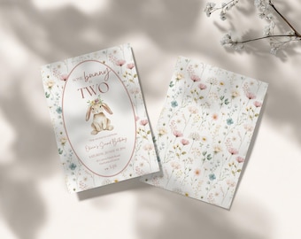 Some Bunny Is Two Invitation | Floral Wildflower Girl Birthday (Digital Download)