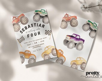 Monster Truck Birthday Invitation – Editable Canva Template (Instant Download)