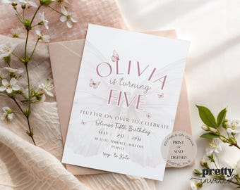 Butterfly Birthday Invitation Editable Girl Birthday Invite Wings Invitation Flutter Theme Birthday Template Pink Butterfly Party Canva