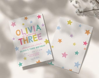 Pastel Stars Birthday Invitation Template: Editable Canva Kids Party Invite (Digital Download)