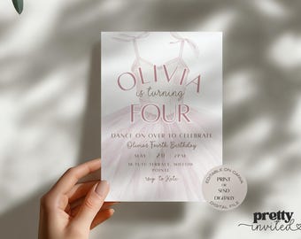 Pink Ballerina Birthday Invitation | Editable Tutu Party Invite (Canva Template)