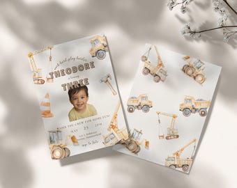 Construction Truck Birthday Invitation with Photo, Editable Template (Digital Download)