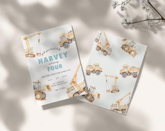 Construction Truck Birthday Invitation, 4th Birthday, Editable Template (Digital Download)