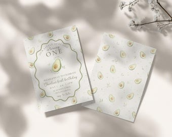 Avocado First Birthday Invitation Little Avocado Turning One Editable Template Green Neutral First Birthday Party Invite Printable 5x7