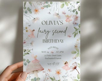 Fairy Second Birthday Invitation Template, Pink & Blue (Digital Download)