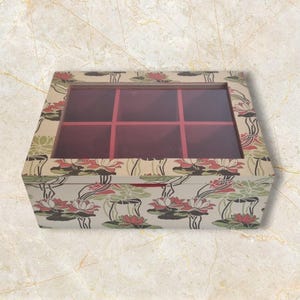 Scatola in legno portatisane.decorata con tecnica decoupage motivo 'japanese flowers'
