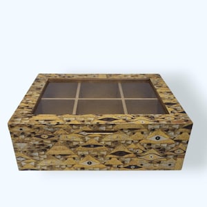 Scatola in legno portatisane.decorata con tecnica decoupage motivo Klimt golden eye