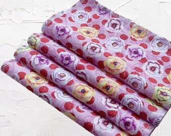 Set of 4 eco-friendly cloth napkins // 8.5" x 8.5" // cranberry snowflower // 100 percent cotton // reusable napkin // modern fabric